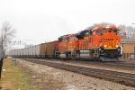 BNSF 9390 w/DEEX loaded train with all almost all new hoppers headed to the CN.